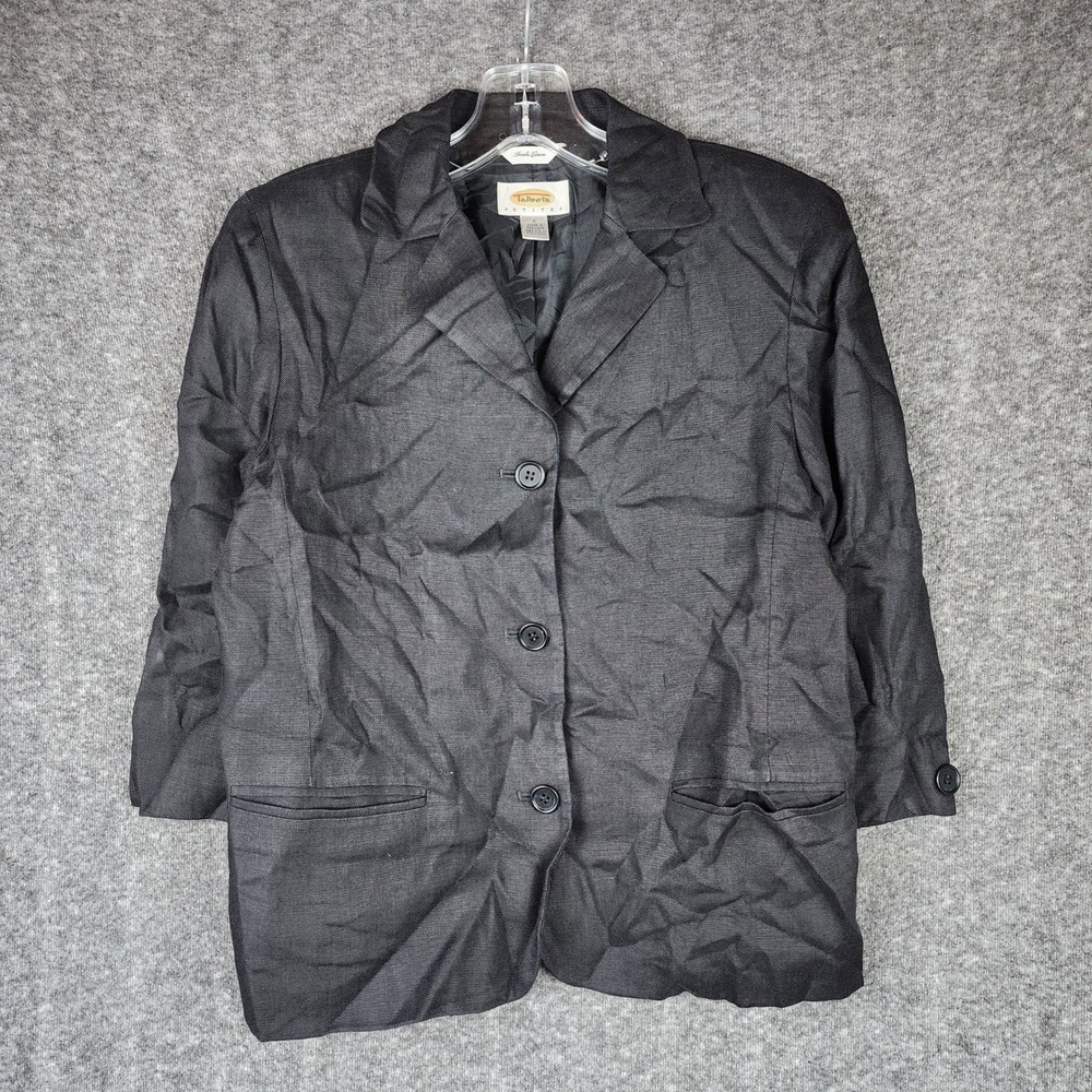 Talbots Blazer Women 2P Black Irish Linen 3-Button Lined Professional Jacket